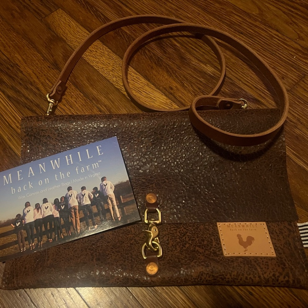 Meanwhile Back on the Farm Birch Mocha Foldover Clutch & Crossbody, New!
